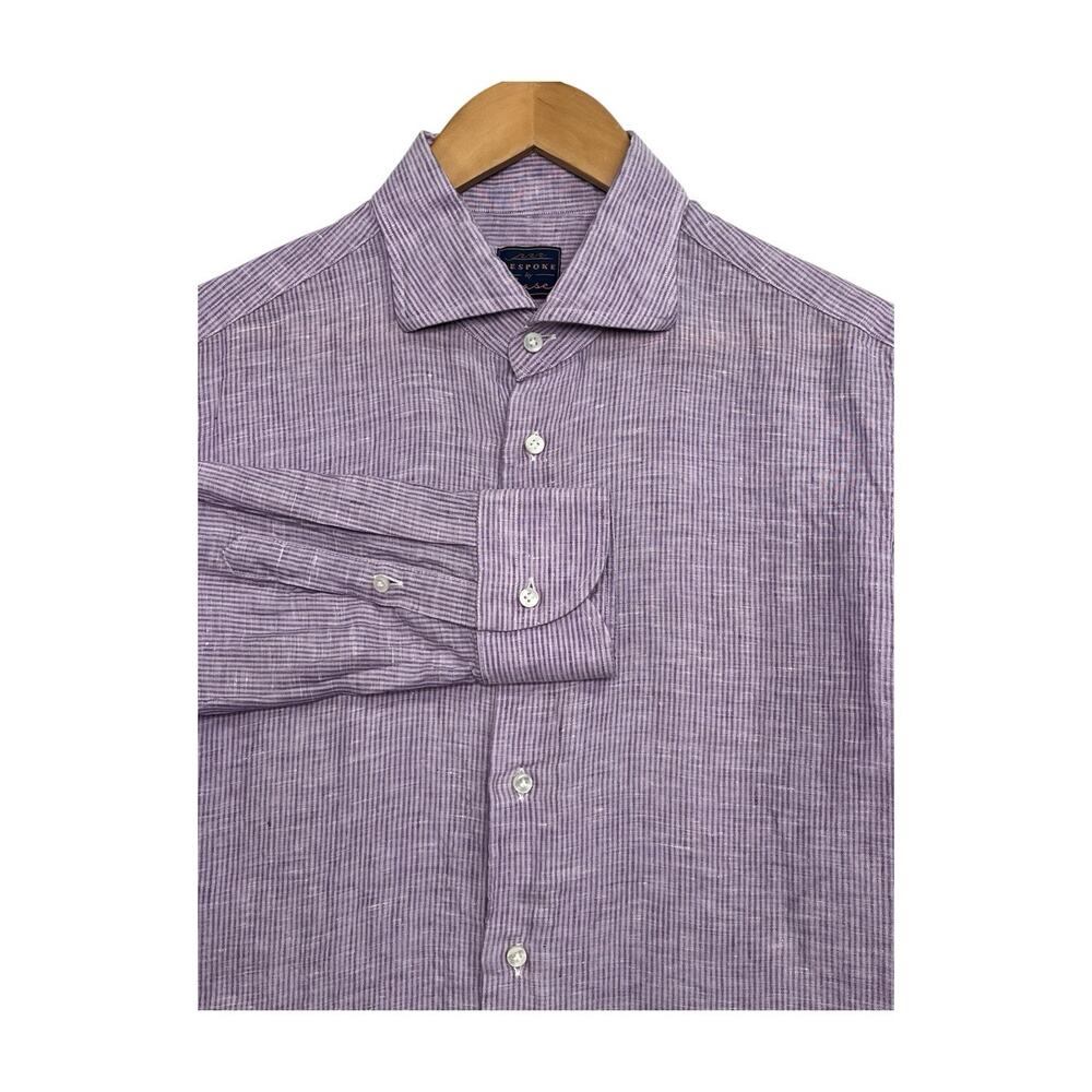 Bespoke By Chase Dress Shirt Mens 16 41 Purple Striped Linen Button Up Italy